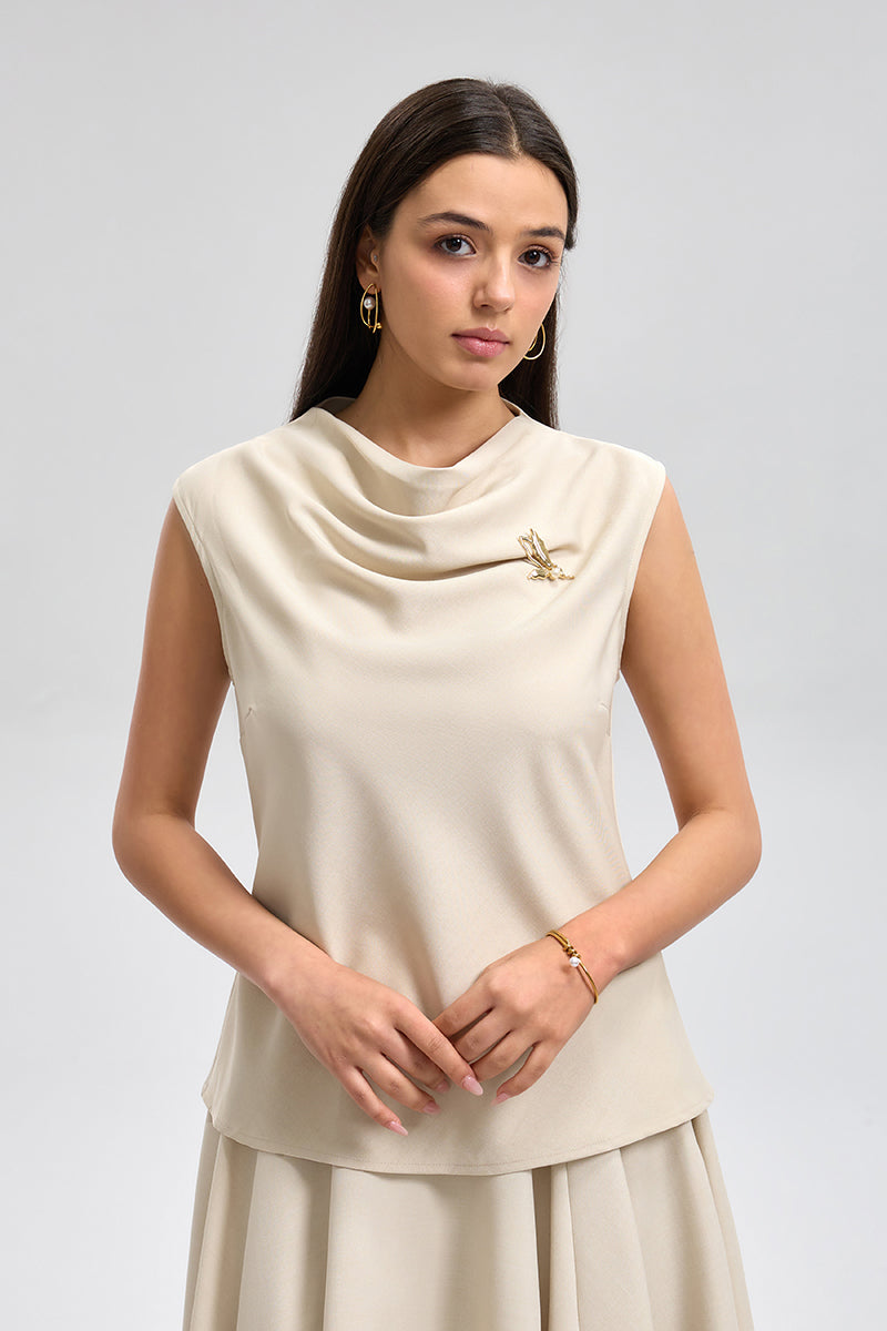 بلوزة بدون أكمام بياقة منسدلة