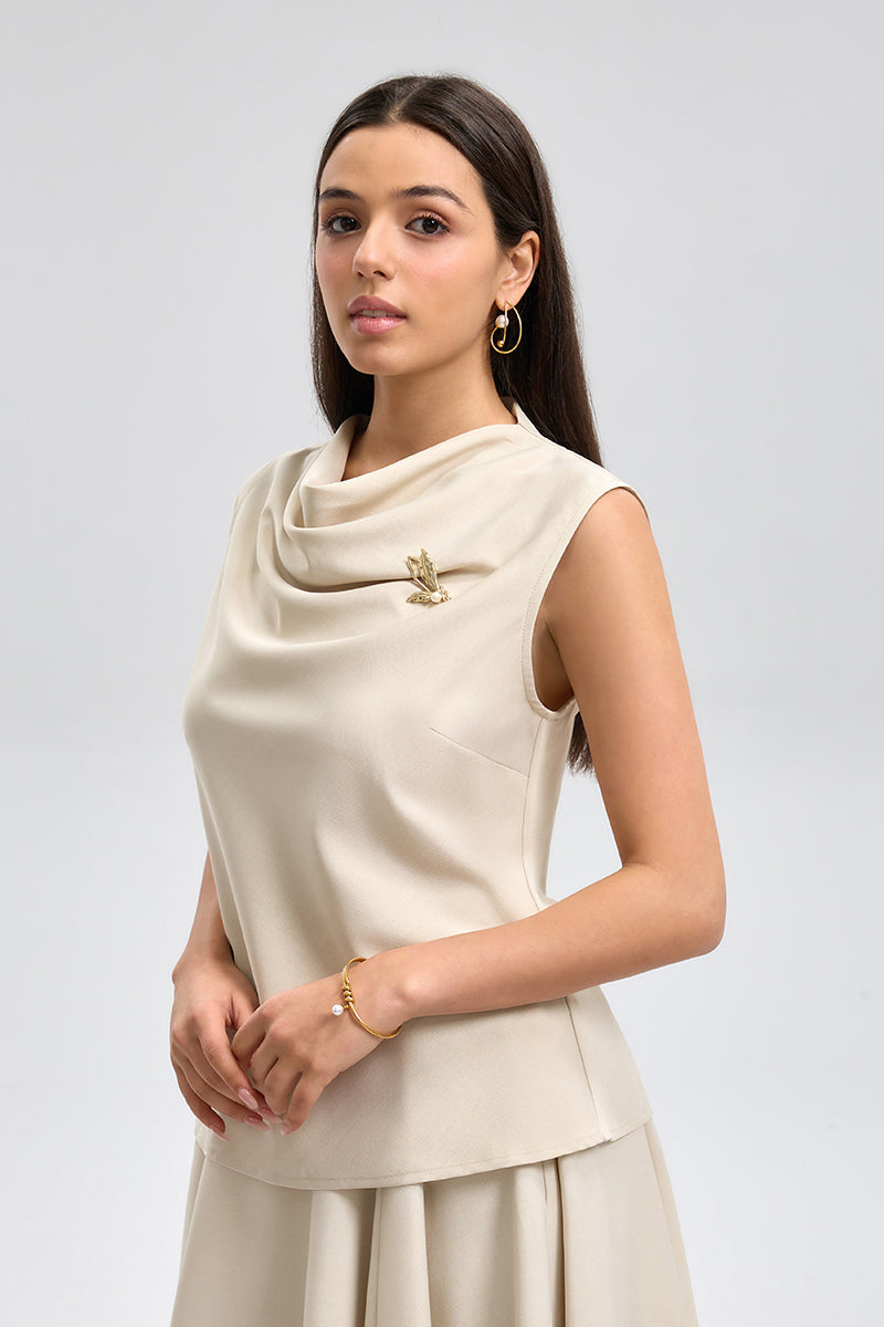 بلوزة بدون أكمام بياقة منسدلة