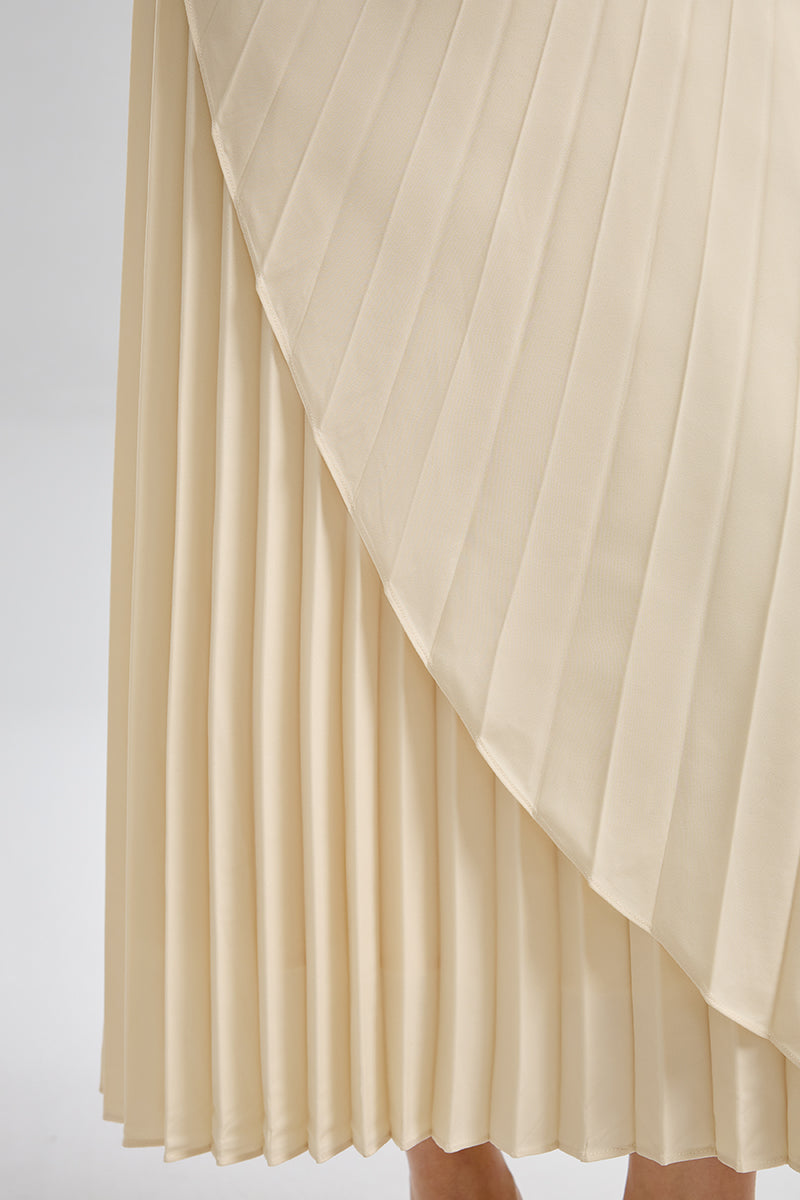 فستان بلا أكمام بتنورة كسرات لف