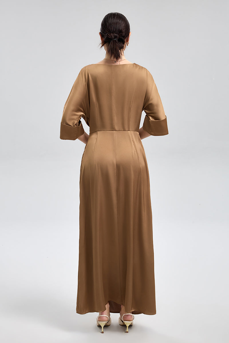 فستان ساتان طويل بتفصيلة خصر