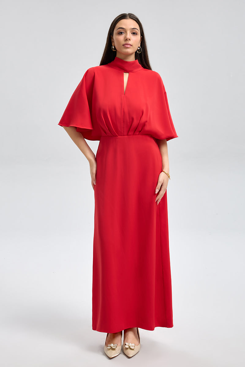 فستان سهرة بياقة مرتفعة وربطة خلفية