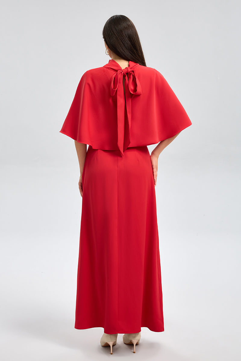 فستان سهرة بياقة مرتفعة وربطة خلفية