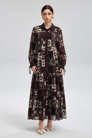 فستان قميص ماكسي بطبعات وتدرجات