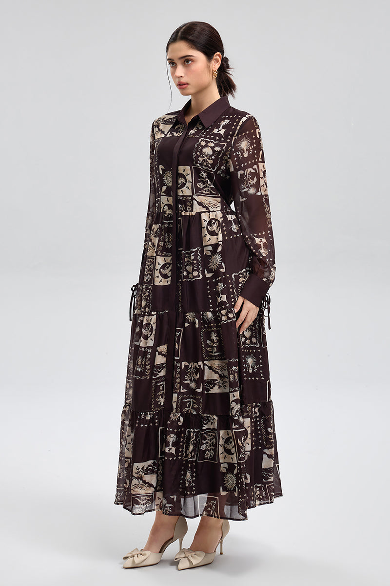 فستان قميص ماكسي بطبعات وتدرجات