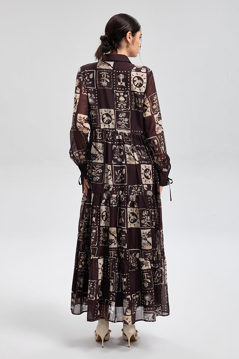 فستان قميص ماكسي بطبعات وتدرجات