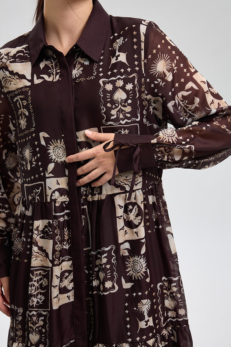 فستان قميص ماكسي بطبعات وتدرجات