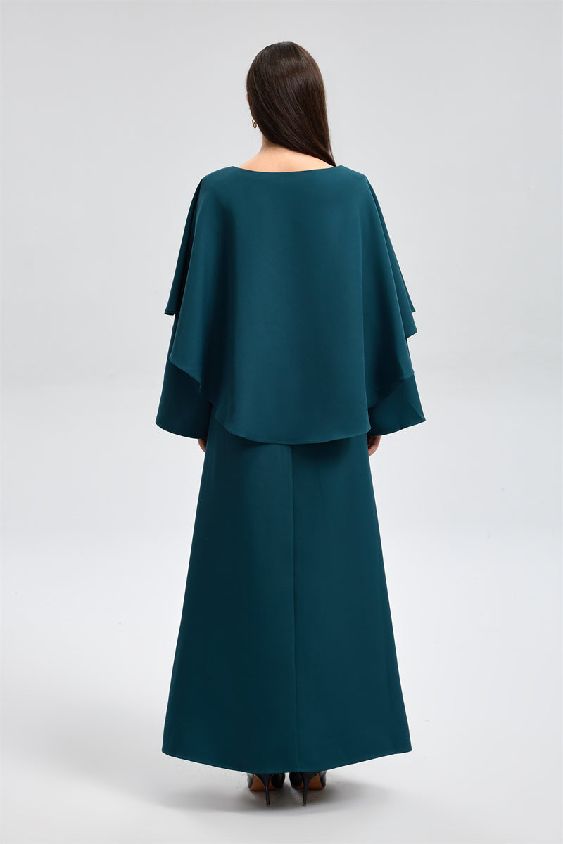 فستان ماكسي أنيق بتصميم كاب