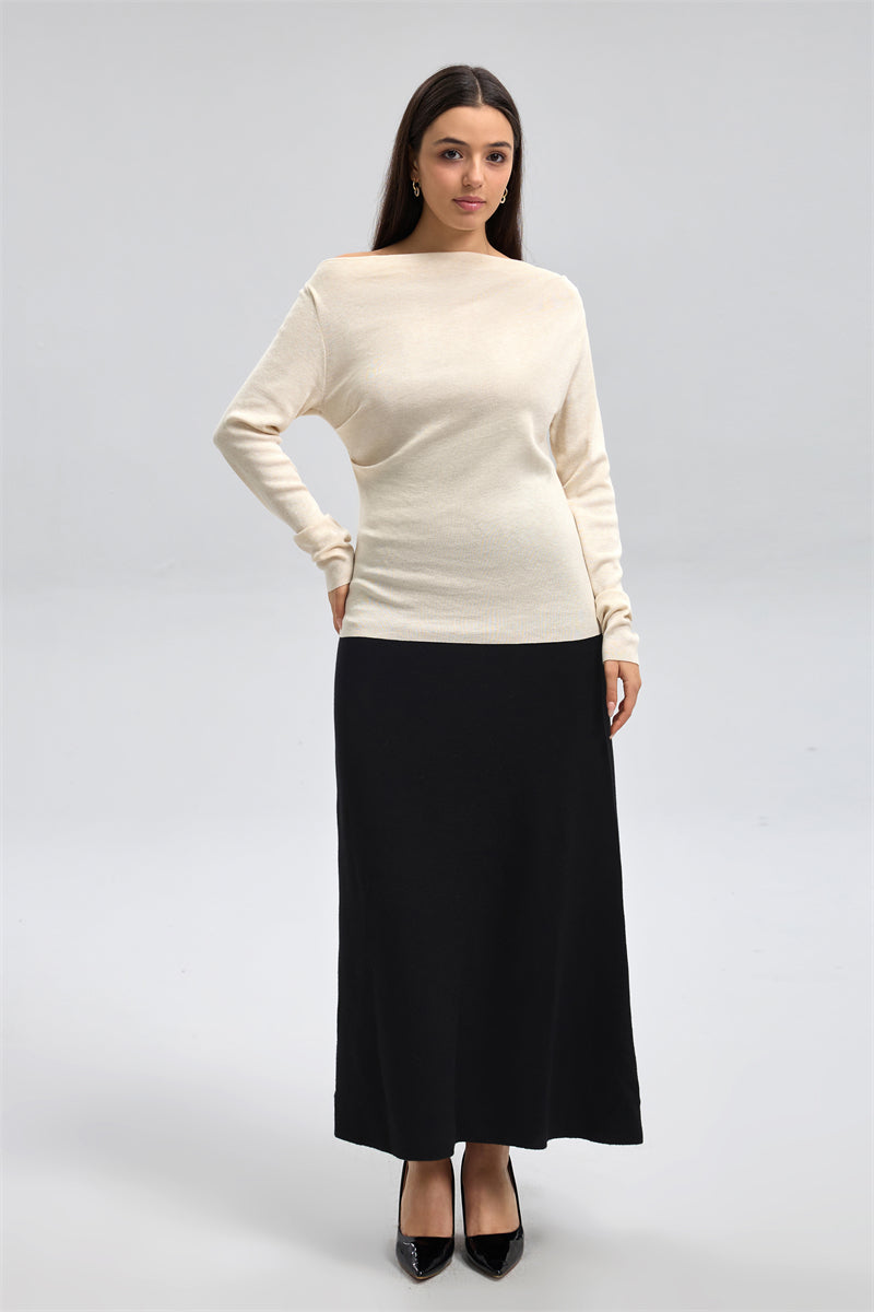 تنّورة ميدي محبوكة بخصر مرتفع