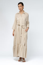 Floral Detail Belted Maxi Dress