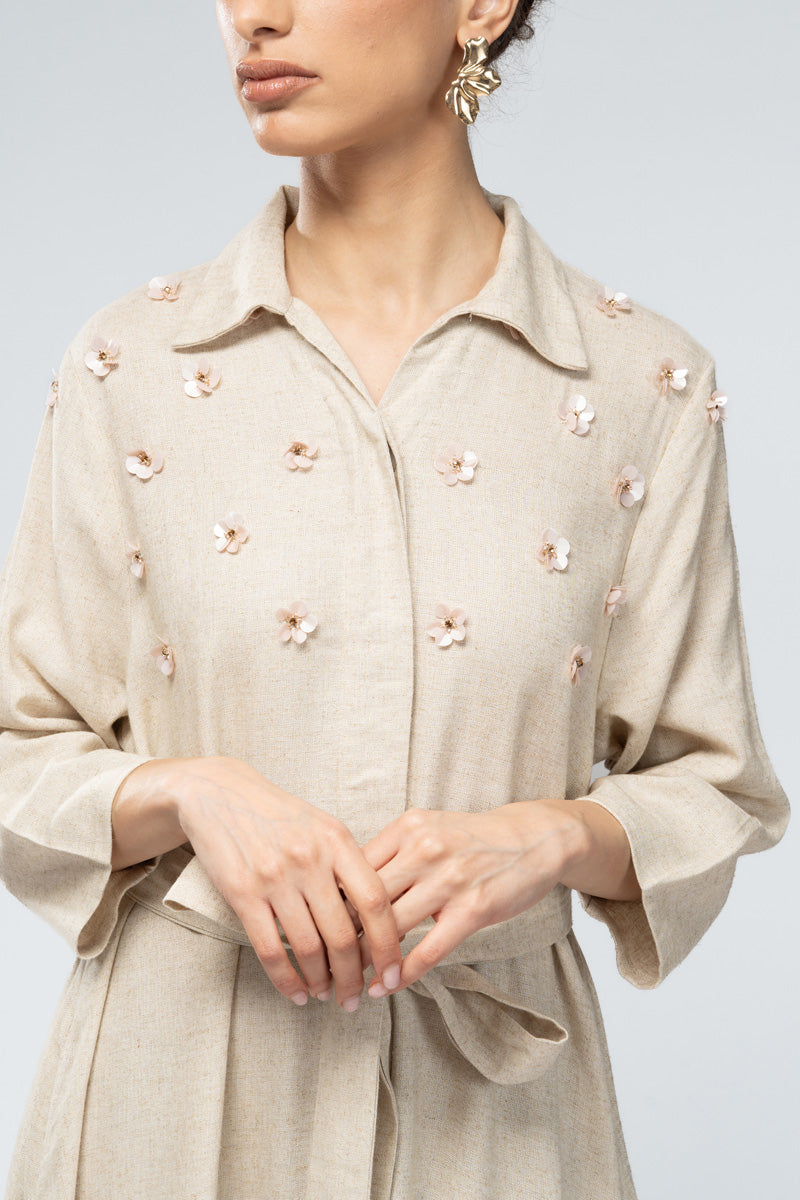 Floral Detail Belted Maxi Dress