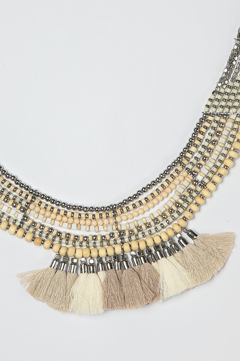 Multi Strand Beaded Tassel Necklace