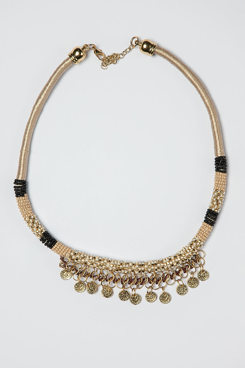 Beaded Coin Charm Necklace