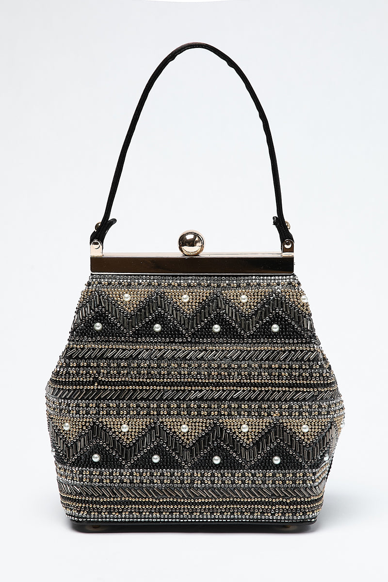 حقيبة بمقبض علوي وتطريز خرزي