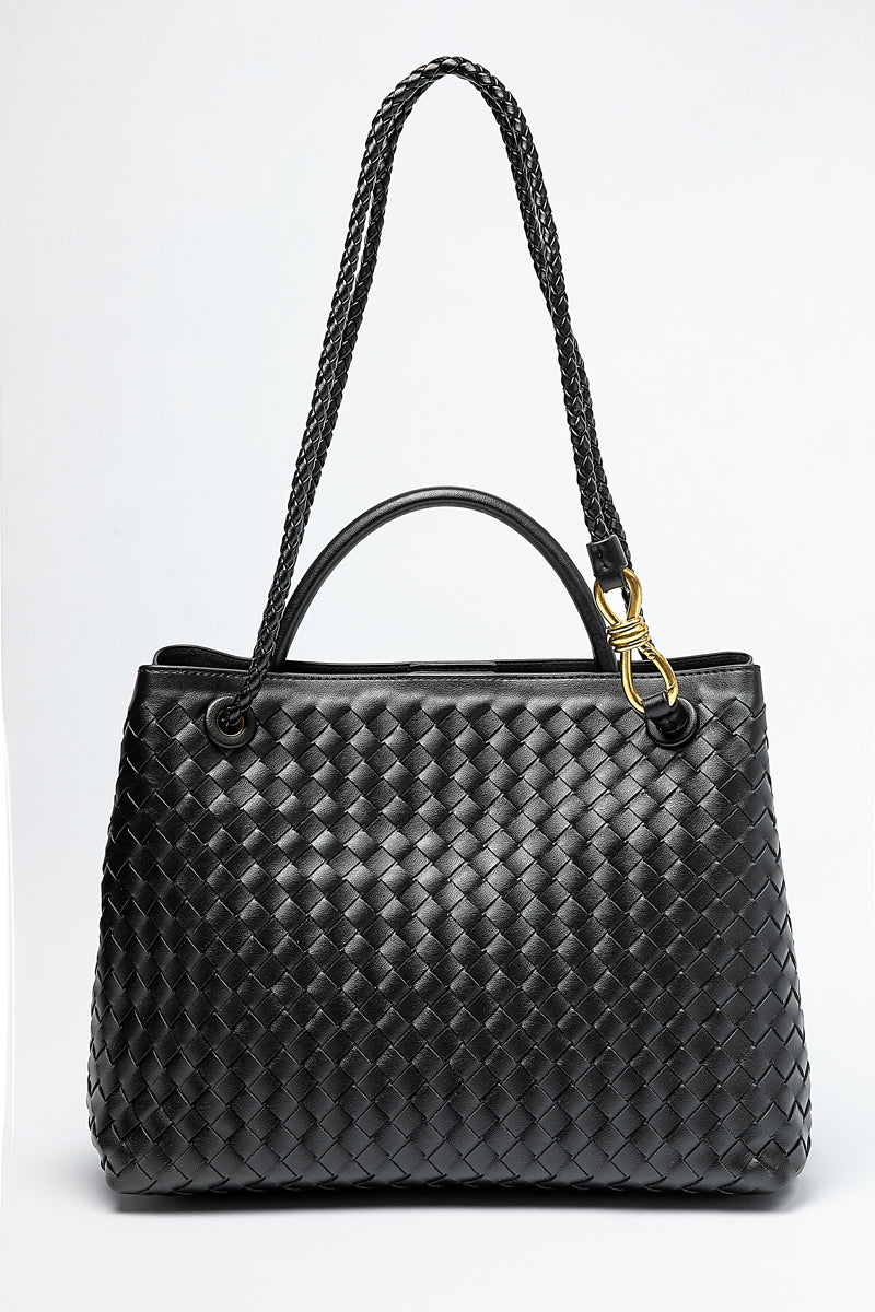 حقيبة بمقبض علوي ونسيج مجدول