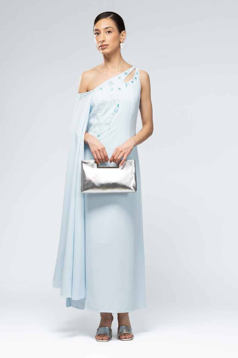 فستان كتف واحد مطرّز بتصميم غير متماثل