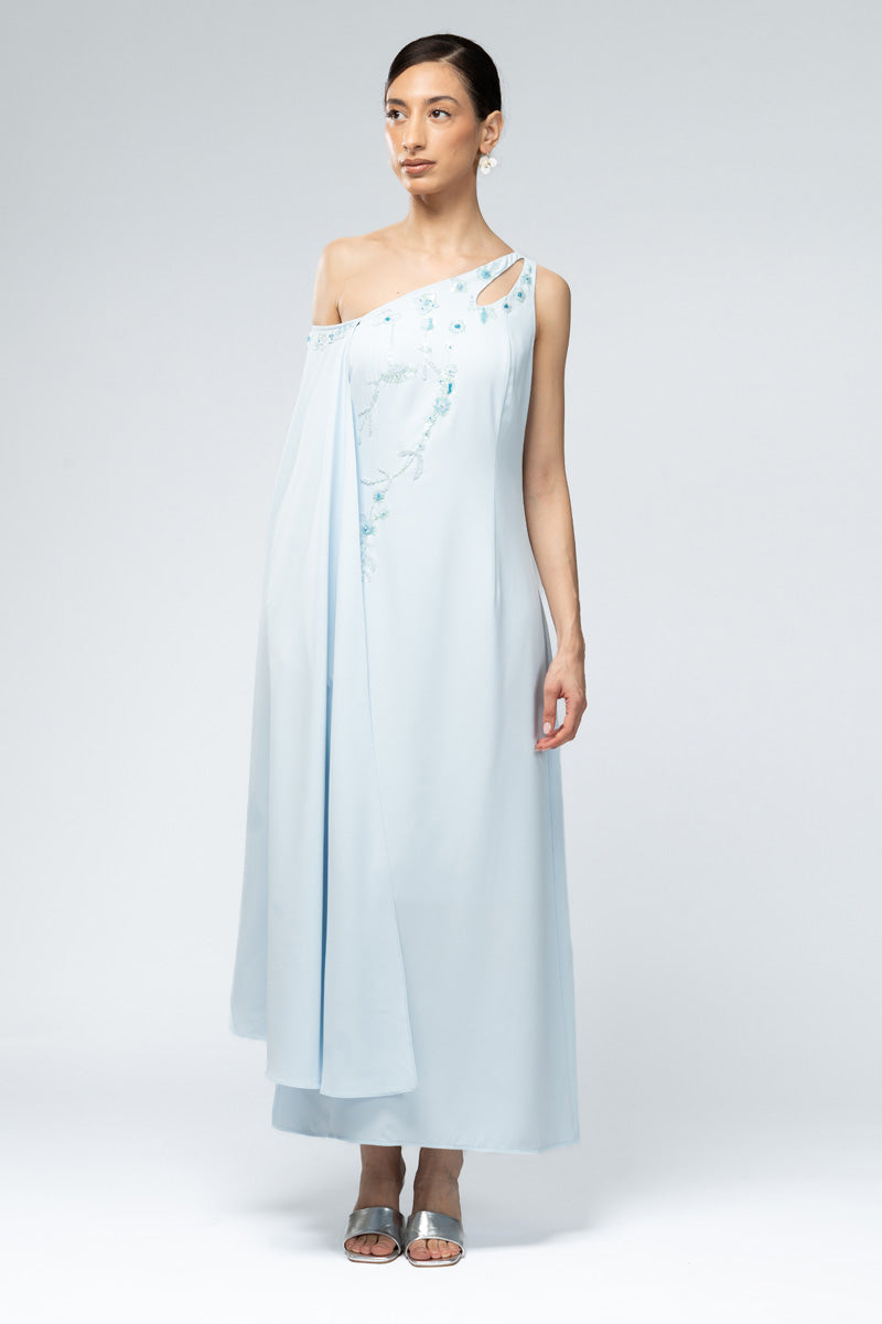 فستان كتف واحد مطرّز بتصميم غير متماثل