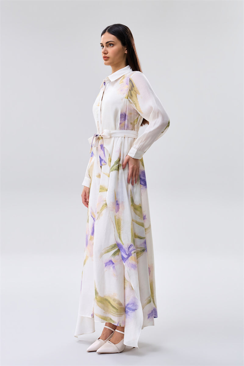 Floral Print Belted Maxi Dress
