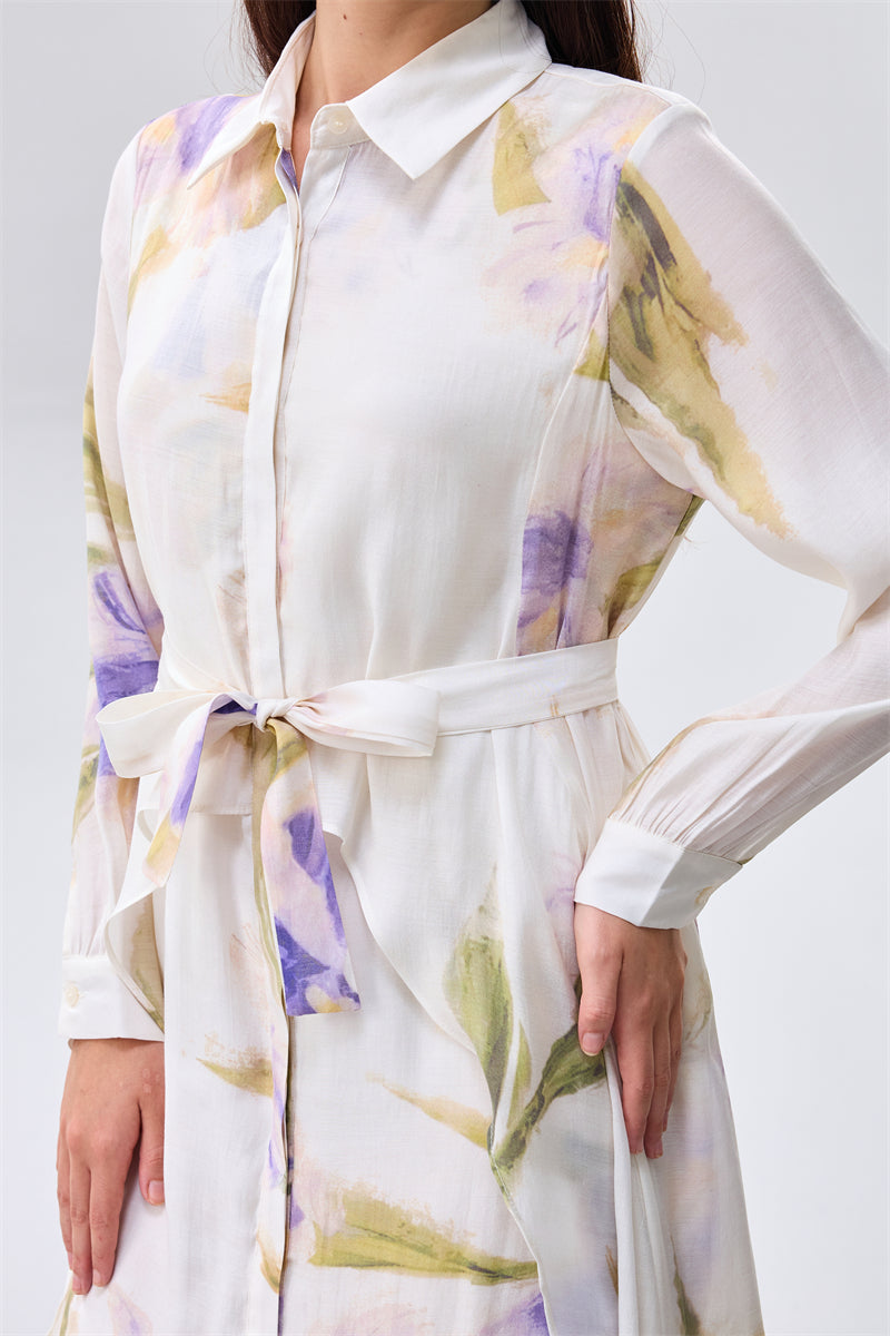 Floral Print Belted Maxi Dress