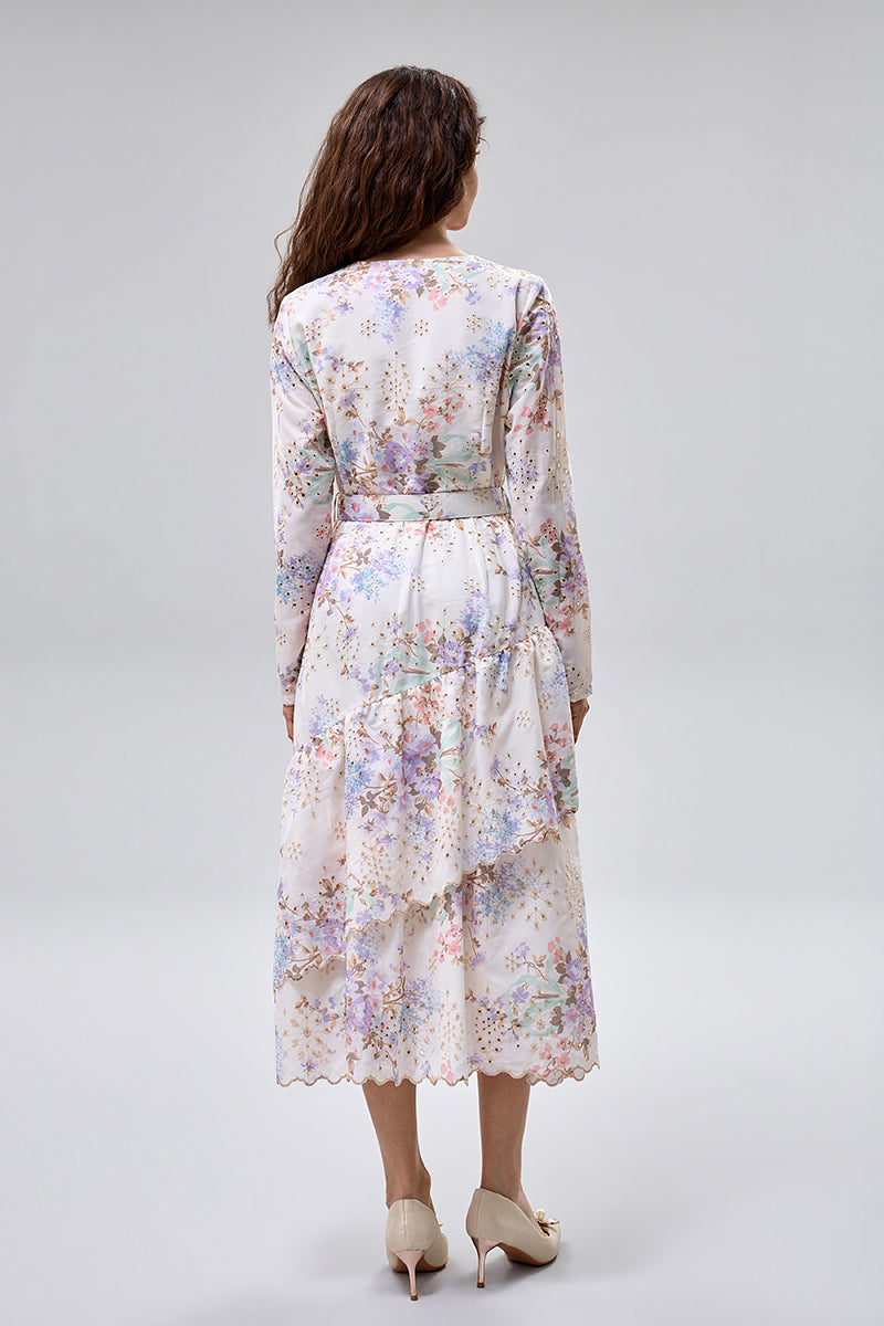 Floral Cut Out Belted Midi Dress