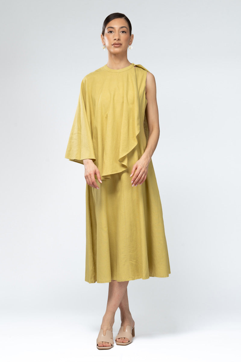 فستان ميدي بكتف واحد وتصميم غير متماثل