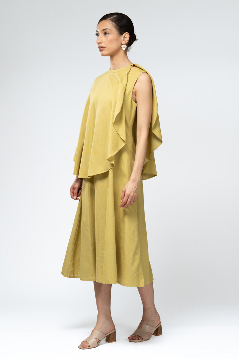 فستان ميدي بكتف واحد وتصميم غير متماثل