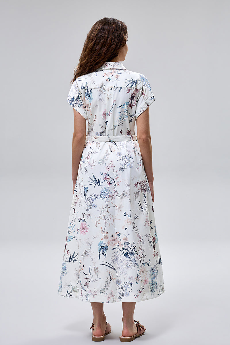 Floral Belted Shirt Midi Dress