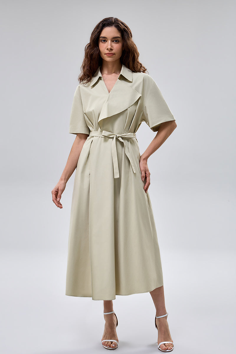 Collared Belted Midi Dress