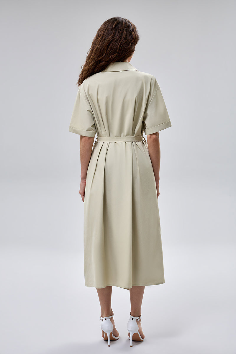 Collared Belted Midi Dress