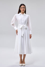 فستان ميدي بأكمام طويلة مع حزام