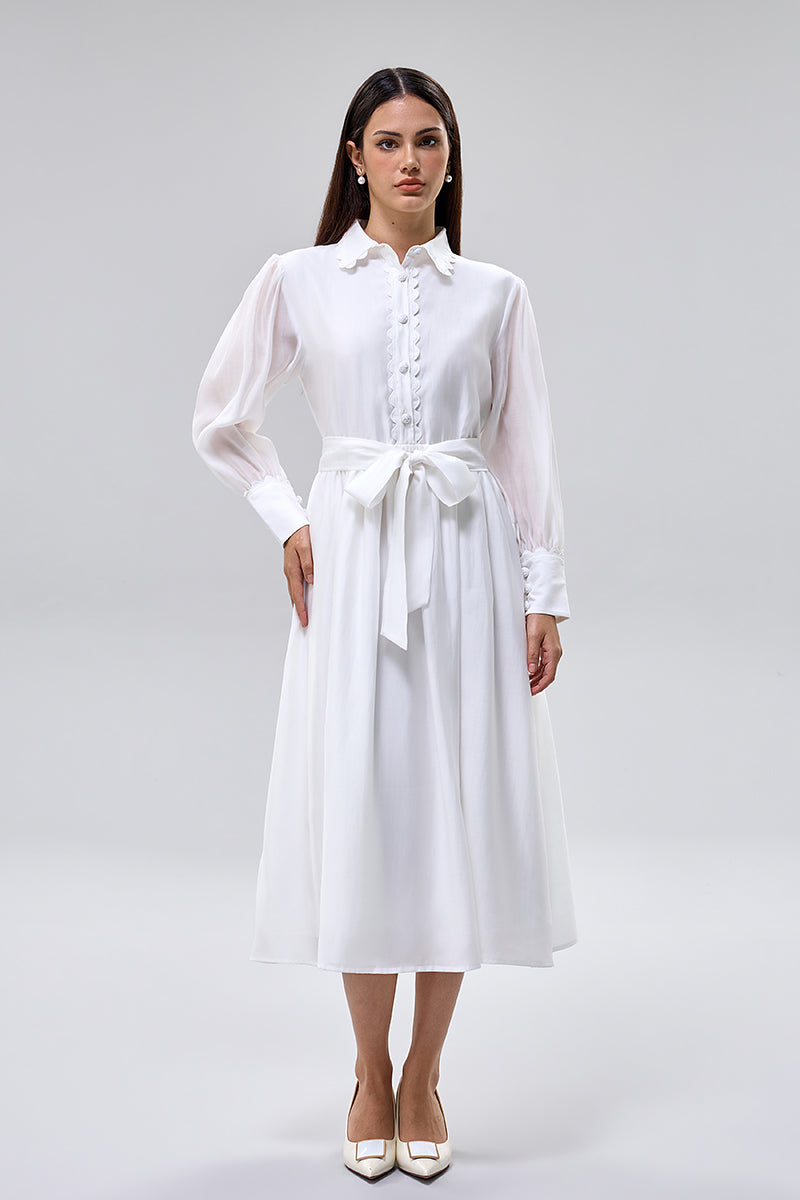 فستان ميدي بأكمام طويلة مع حزام