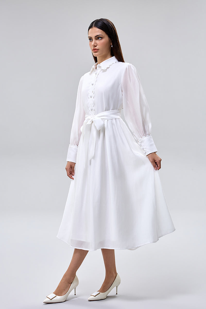 فستان ميدي بأكمام طويلة مع حزام