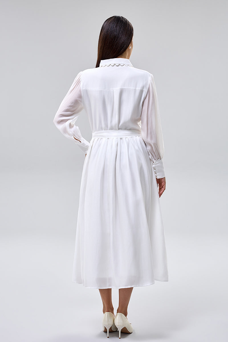 فستان ميدي بأكمام طويلة مع حزام