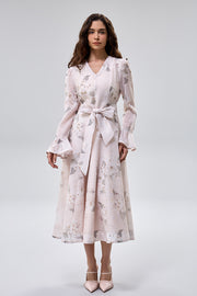 فستان ميدي بطبعة زهور مع حزام