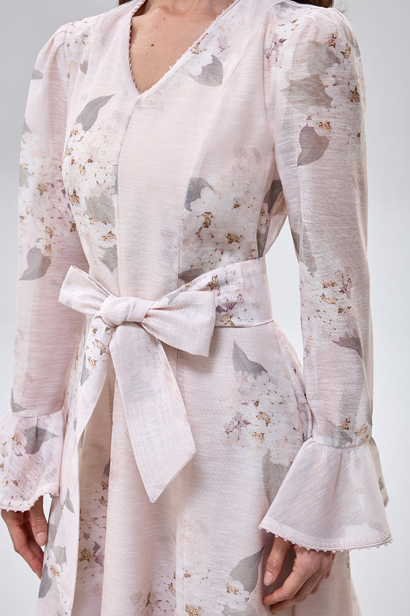 فستان ميدي بطبعة زهور مع حزام