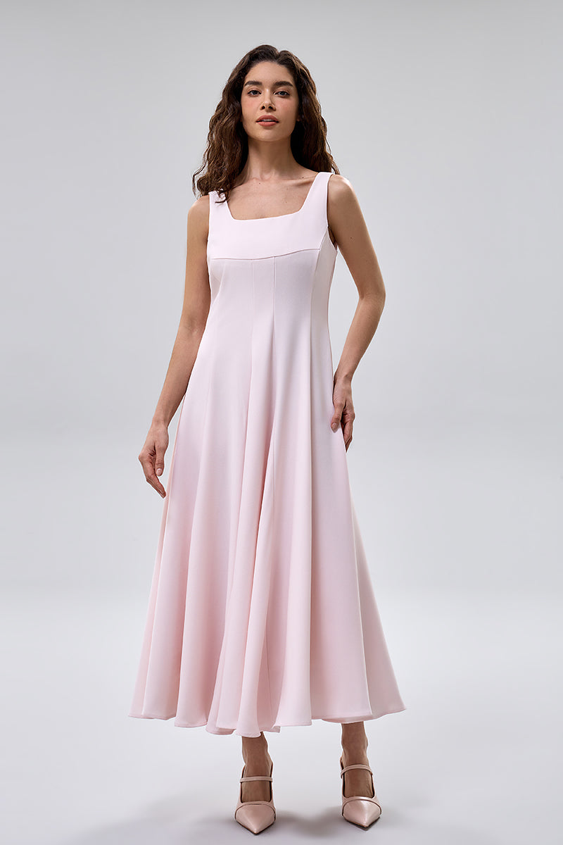 فستان بدون أكمام بياقة مربعة