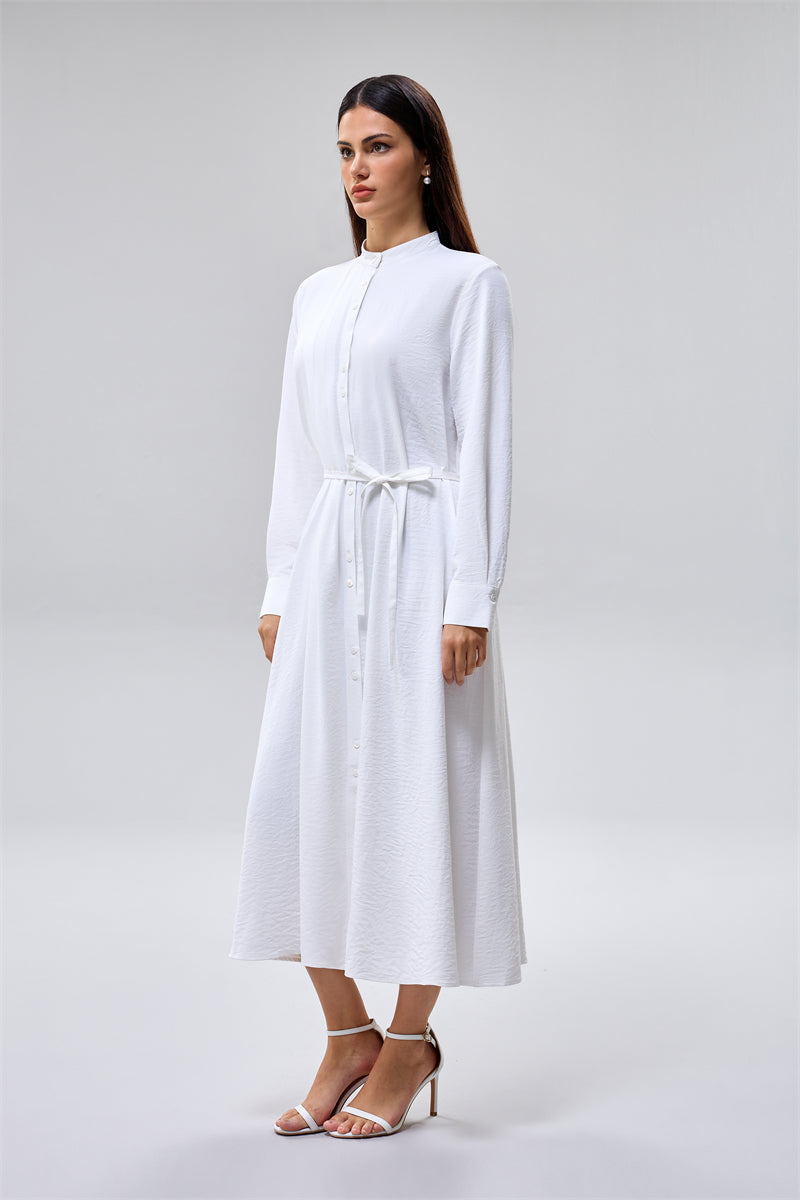 فستان ميدي بأزرار مع حزام