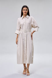 فستان ميدي بياقة وحزام