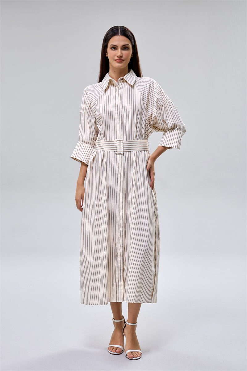 فستان ميدي بياقة وحزام