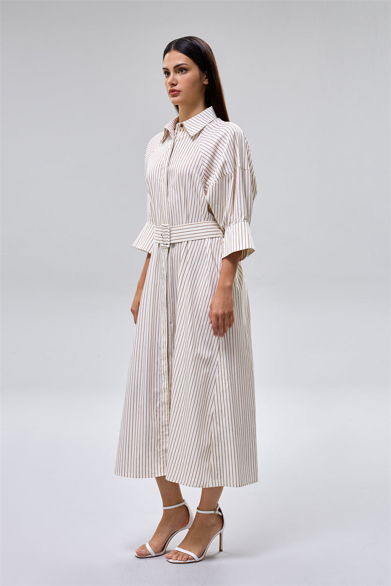 فستان ميدي بياقة وحزام