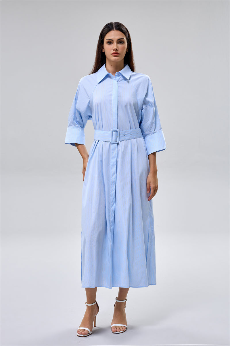 فستان ميدي بياقة وحزام