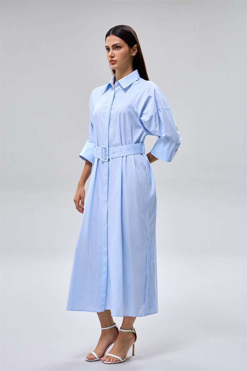 فستان ميدي بياقة وحزام