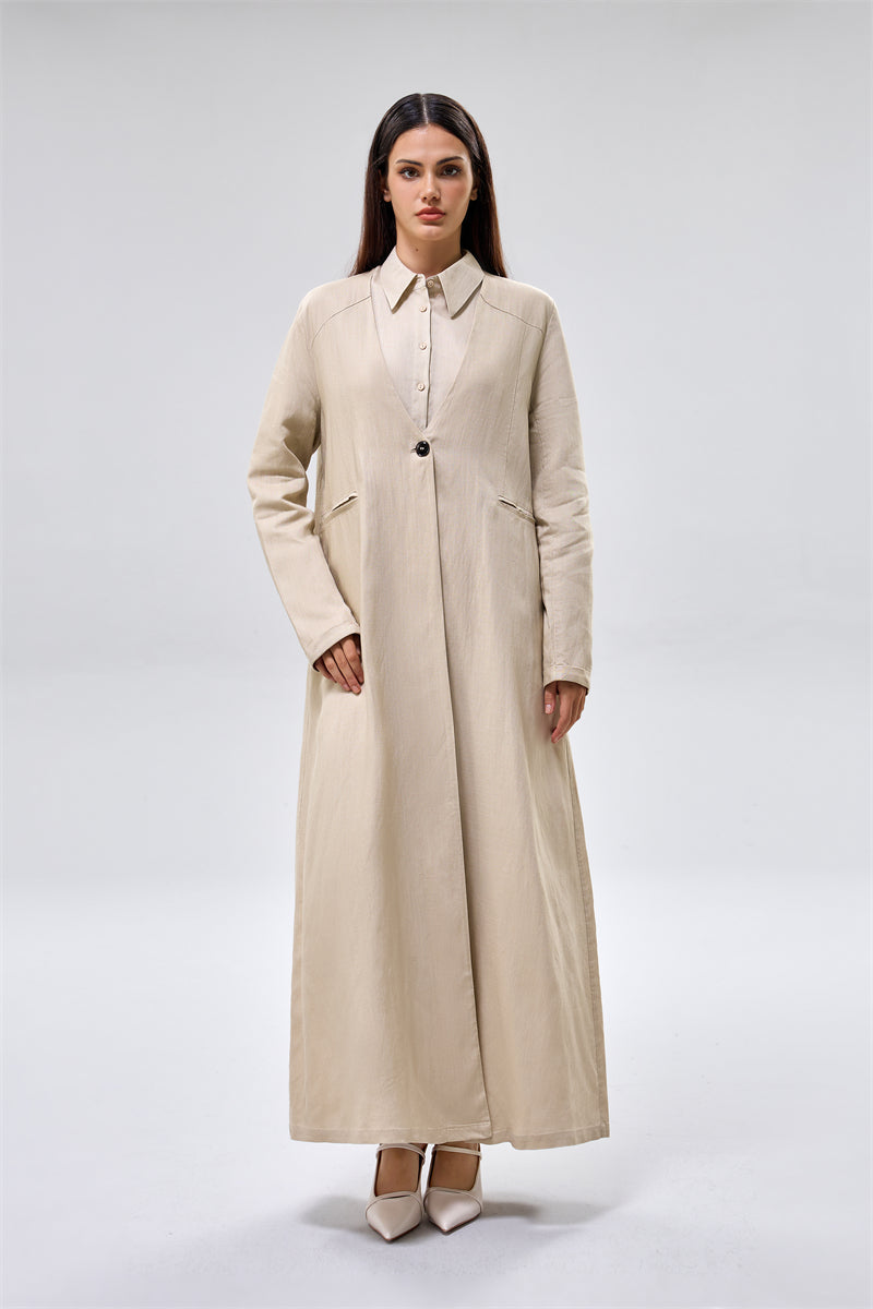 جاكيت طويل مفتوح بياقة