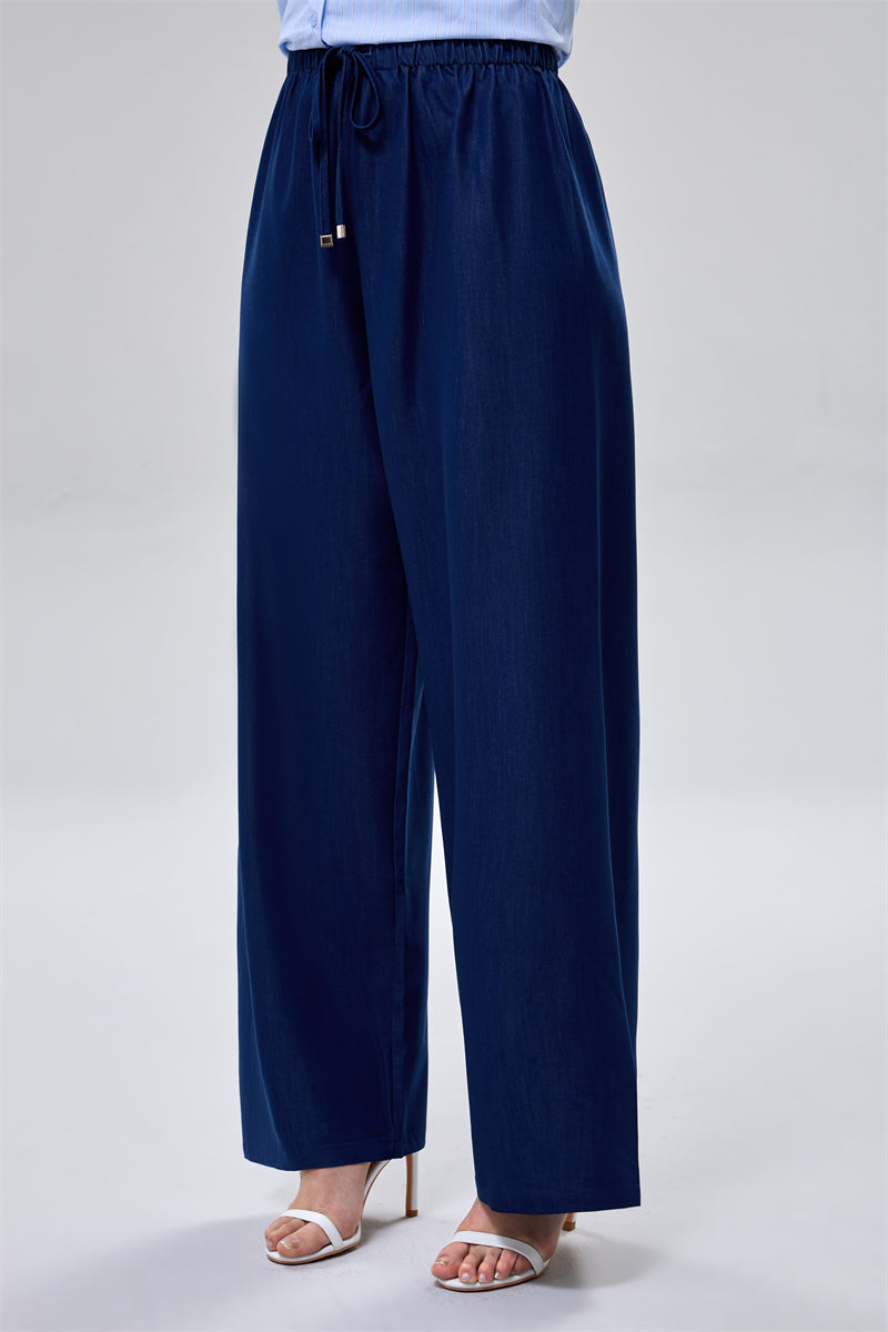 بنطلون واسع بخصر مطاطي