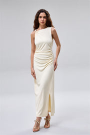Sleeveless Ruched Dress With Slit