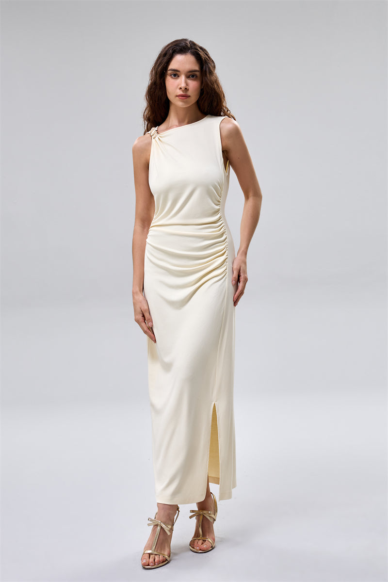 Sleeveless Ruched Dress With Slit