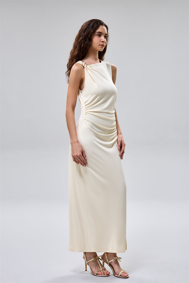 Sleeveless Ruched Dress With Slit