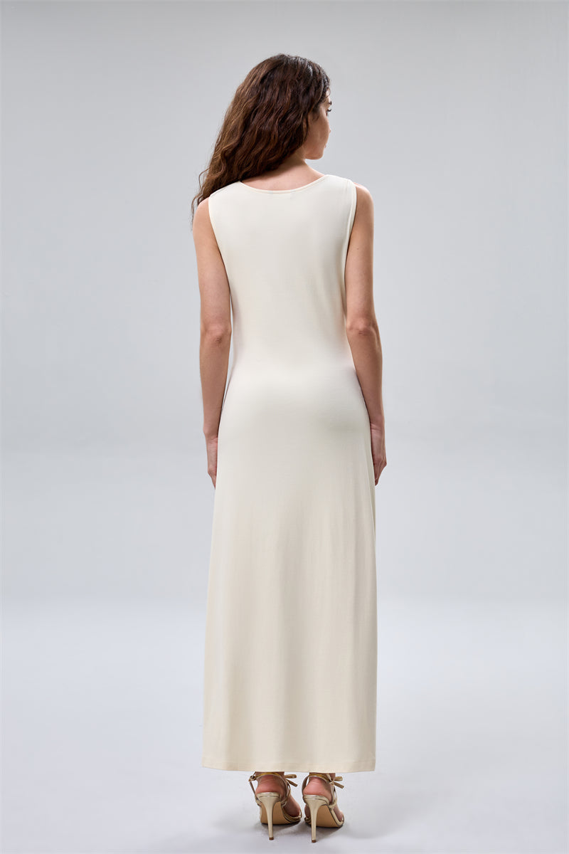 Sleeveless Ruched Dress With Slit