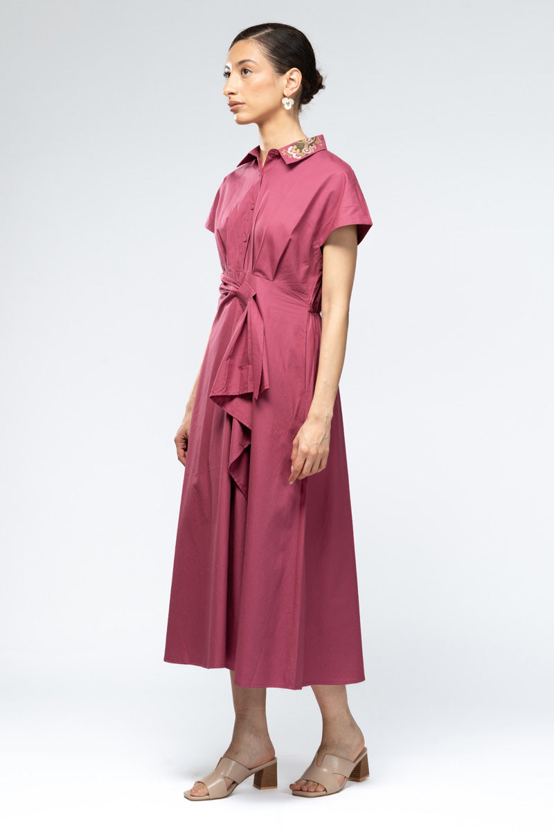 Collared Midi Dress with Side Tie