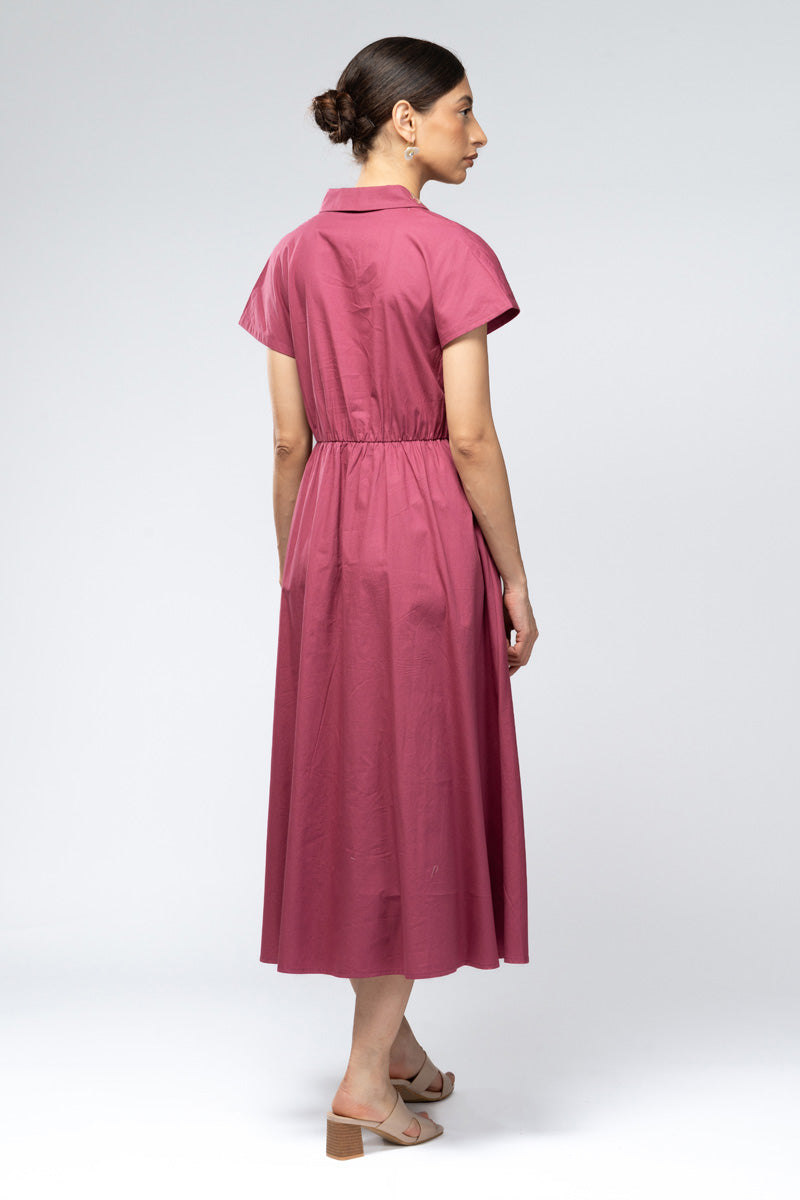 Collared Midi Dress with Side Tie
