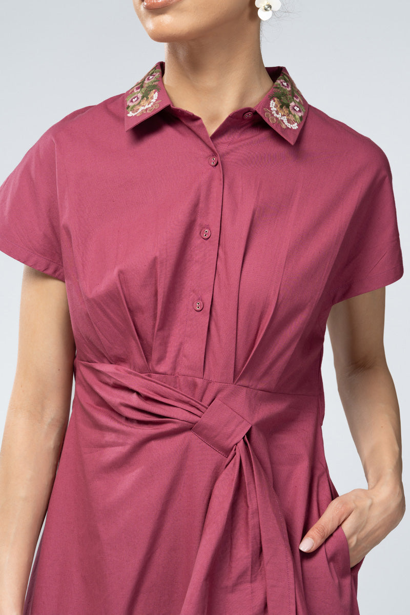 Collared Midi Dress with Side Tie